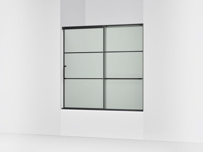 KOHLER K-707609-6G80 Elate Sliding bath door, 56-3/4" H x 56-1/4 - 59-5/8" W, with 1/4" thick Frosted glass with rectangular grille pattern