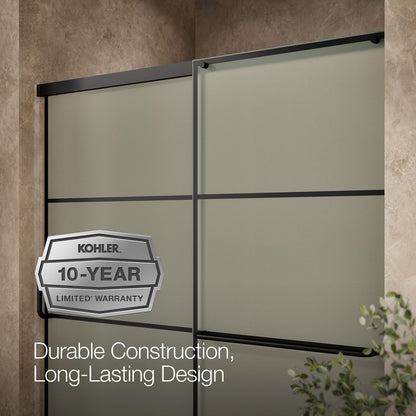 KOHLER K-707609-6G80 Elate Sliding bath door, 56-3/4" H x 56-1/4 - 59-5/8" W, with 1/4" thick Frosted glass with rectangular grille pattern