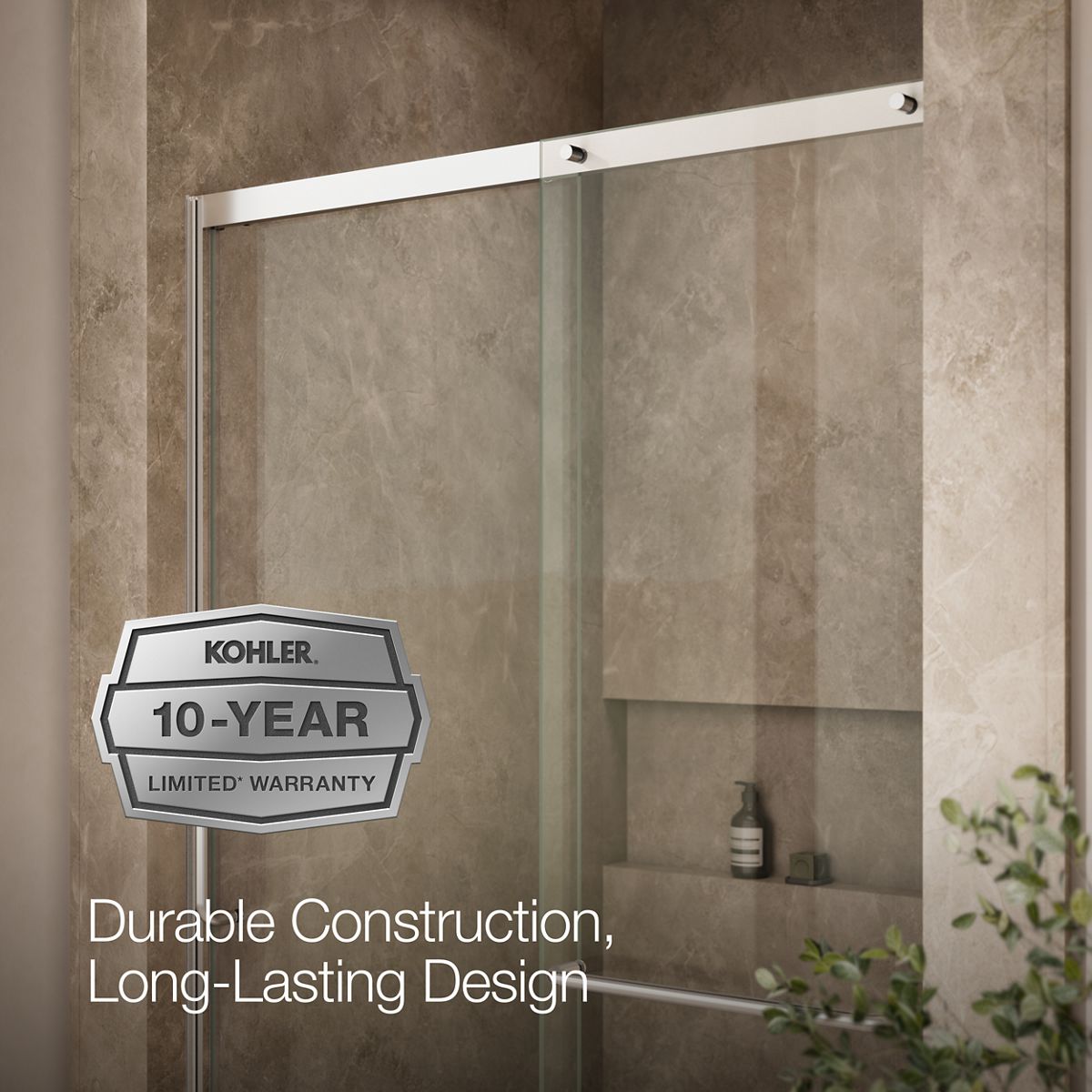 KOHLER K-707613-8L Elate Sliding shower door, 75-1/2" H x 44-1/4 - 47-5/8" W, with heavy 5/16" thick Crystal Clear glass