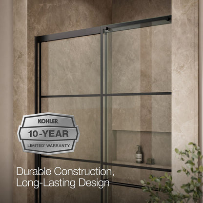 KOHLER K-707614-8G79 Elate Sliding shower door, 75-1/2" H x 50-1/4 - 53-5/8" W, with heavy 5/16" thick Crystal Clear glass with rectangular grille pattern