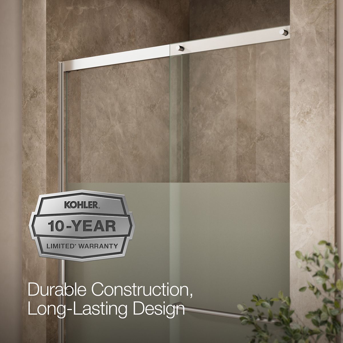 KOHLER K-707614-8G81 Elate Sliding shower door, 75-1/2" H x 50-1/4 - 53-5/8" W, with heavy 5/16" thick Crystal Clear glass with privacy band