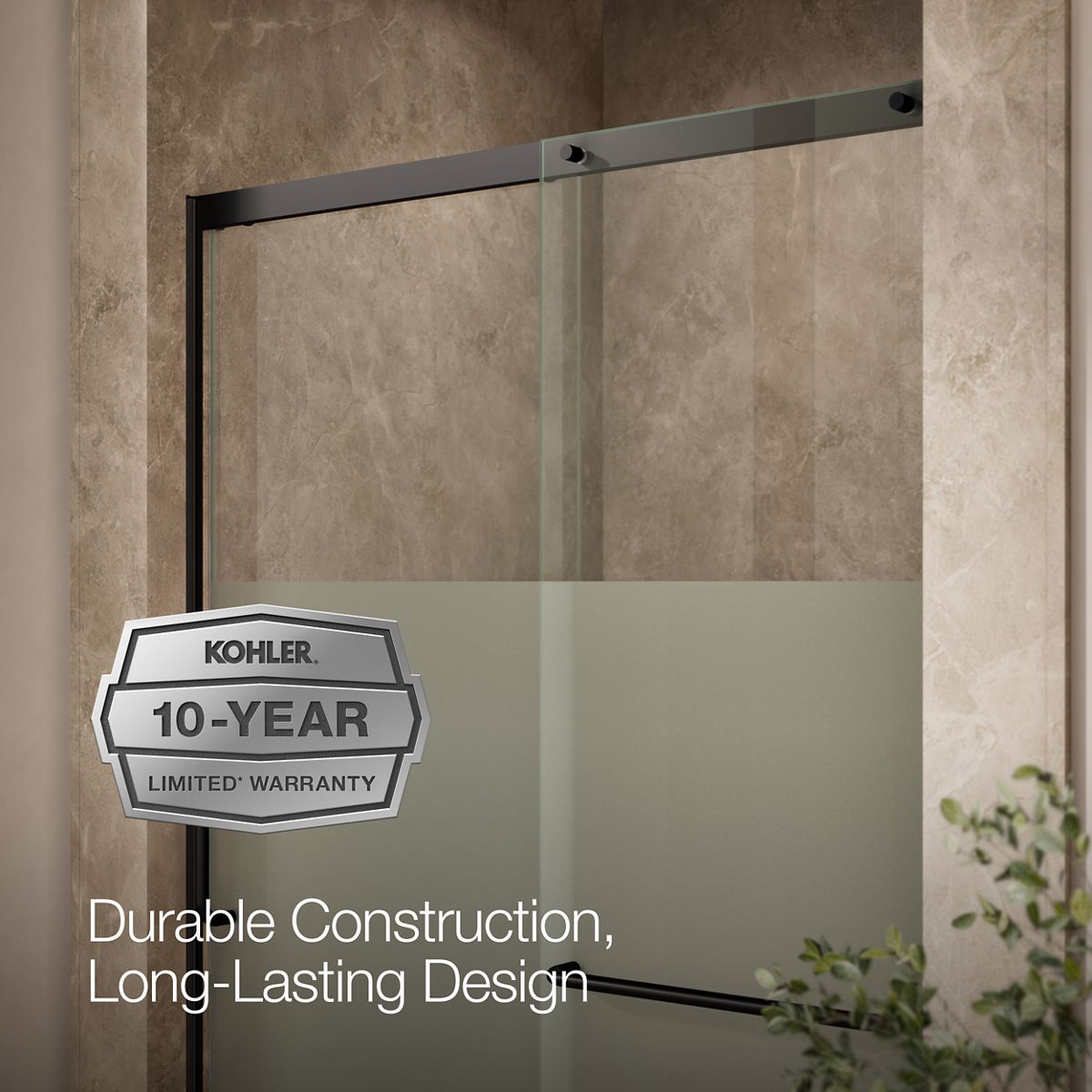 KOHLER K-707614-8G81 Elate Sliding shower door, 75-1/2" H x 50-1/4 - 53-5/8" W, with heavy 5/16" thick Crystal Clear glass with privacy band