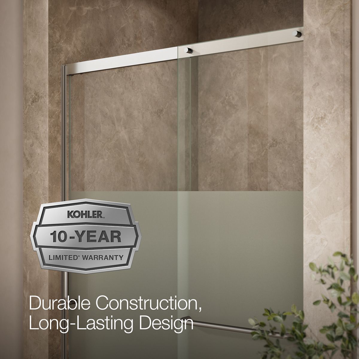 KOHLER K-707614-8G81 Elate Sliding shower door, 75-1/2" H x 50-1/4 - 53-5/8" W, with heavy 5/16" thick Crystal Clear glass with privacy band