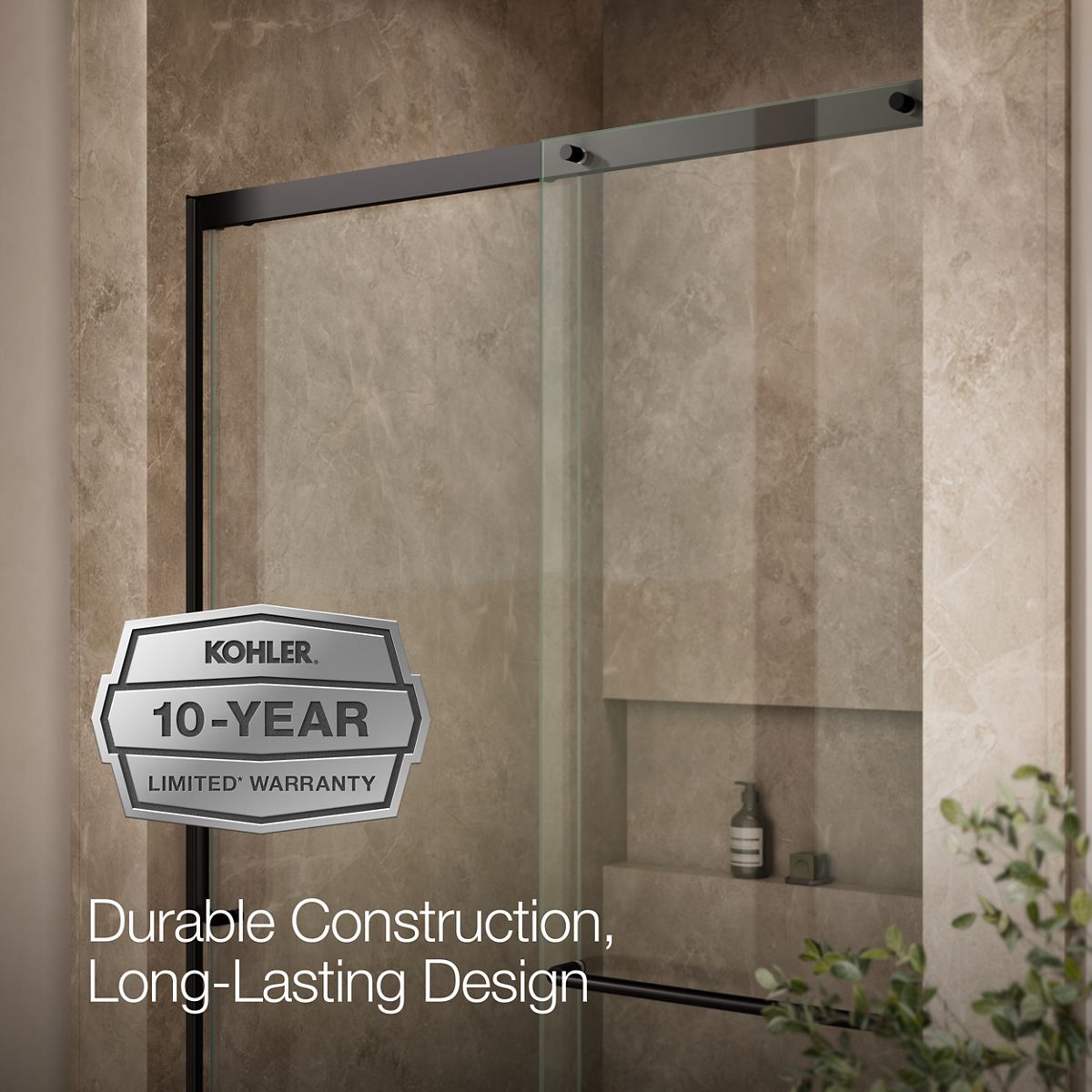 KOHLER K-707614-8L Elate Sliding shower door, 75-1/2" H x 50-1/4 - 53-5/8" W, with heavy 5/16" thick Crystal Clear glass