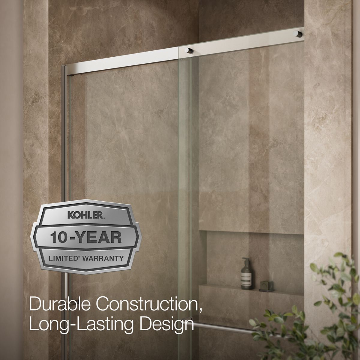 KOHLER K-707614-8L Elate Sliding shower door, 75-1/2" H x 50-1/4 - 53-5/8" W, with heavy 5/16" thick Crystal Clear glass