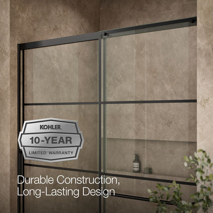 KOHLER K-707615-8G79 Elate Sliding shower door, 75-1/2" H x 56-1/4 - 59-5/8" W, with heavy 5/16" thick Crystal Clear glass with rectangular grille pattern