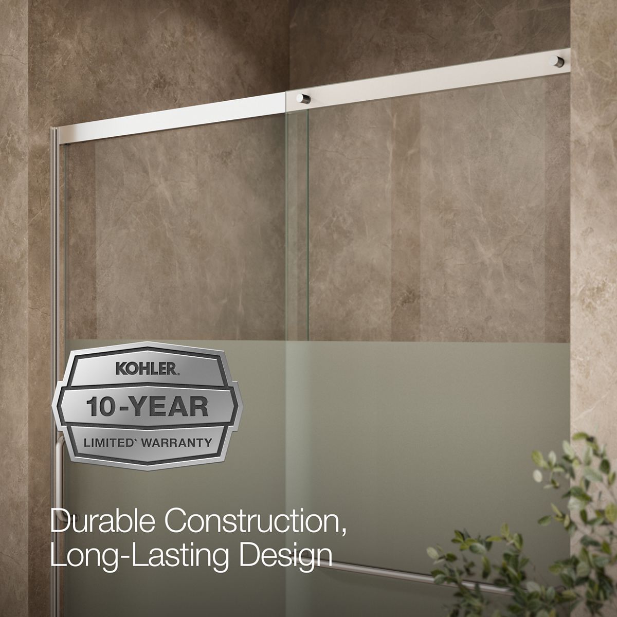 KOHLER K-707615-8G81 Elate Sliding shower door, 75-1/2" H x 56-1/4 - 59-5/8" W, with heavy 5/16" thick Crystal Clear glass with privacy band