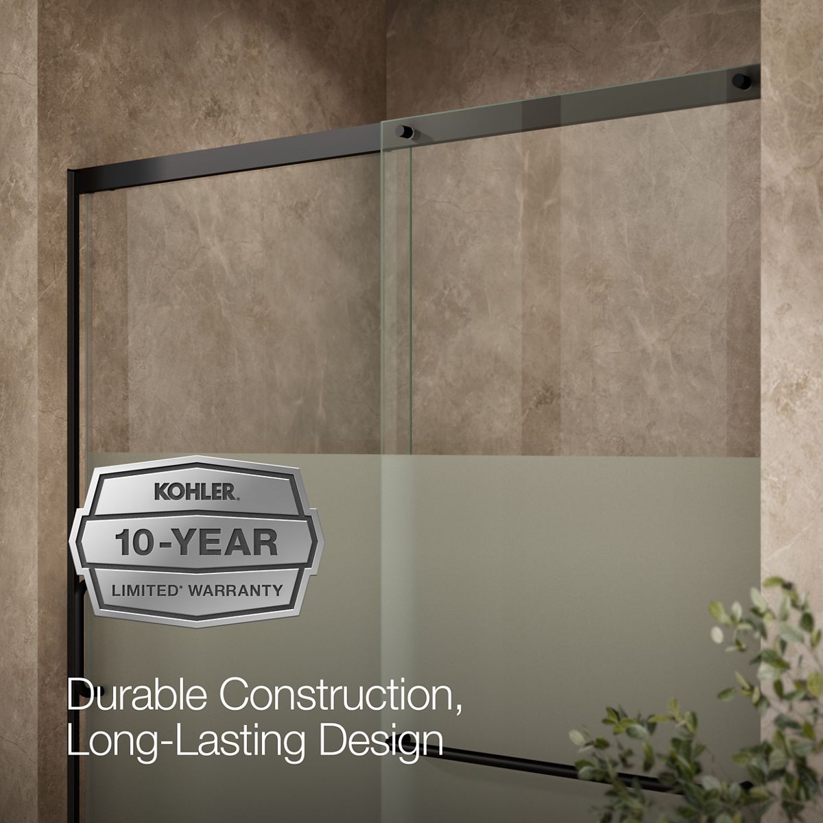 KOHLER K-707615-8G81 Elate Sliding shower door, 75-1/2" H x 56-1/4 - 59-5/8" W, with heavy 5/16" thick Crystal Clear glass with privacy band