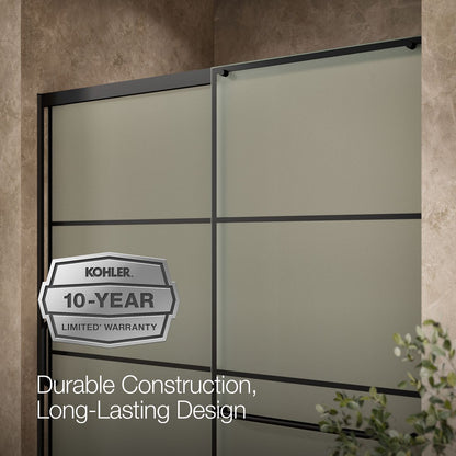 KOHLER K-707616-8G80 Elate Sliding shower door, 75-1/2" H x 62-1/4 - 65-5/8" W, with heavy 5/16" thick Frosted glass with rectangular grille pattern