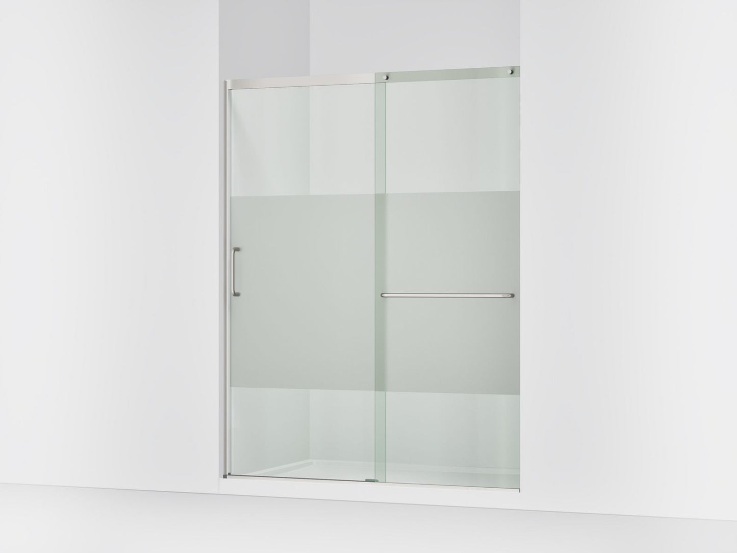 KOHLER K-707616-8G81 Elate Sliding shower door, 75-1/2" H x 62-1/4 - 65-5/8" W with heavy 5/16" thick Crystal Clear glass with privacy band