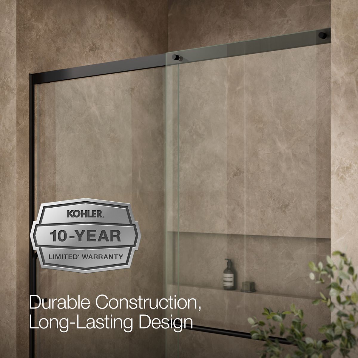 KOHLER K-707616-8L Elate Sliding shower door, 75-1/2" H x 62-1/4 - 65-5/8" W, with heavy 5/16" thick Crystal Clear glass