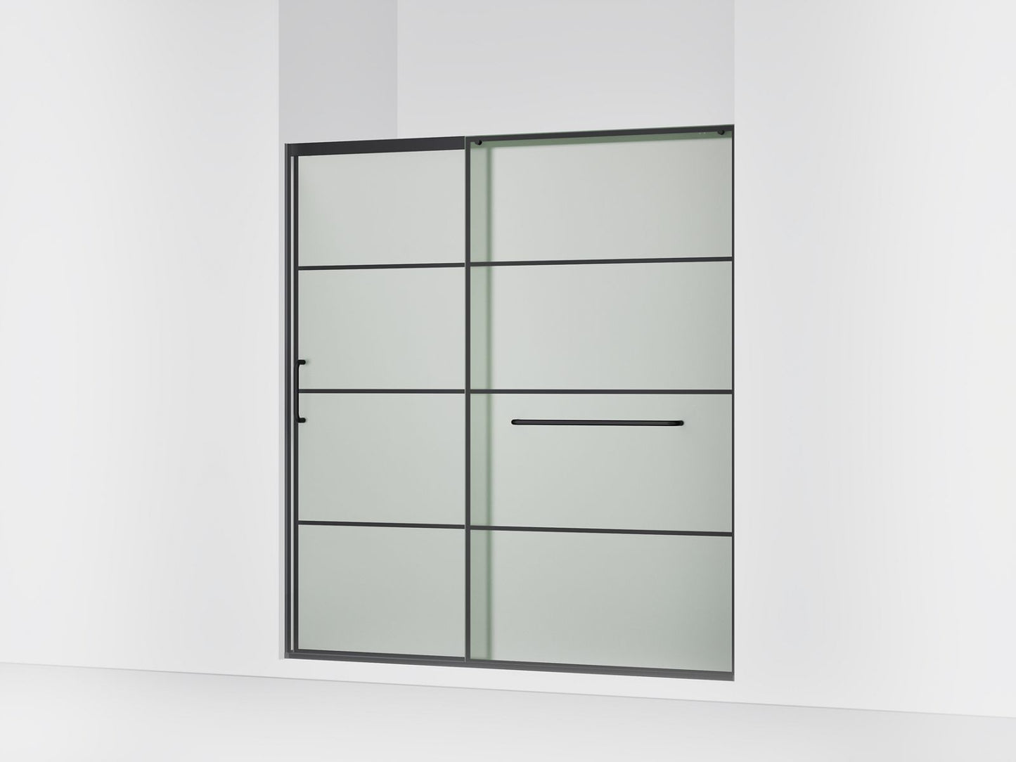 KOHLER K-707617-8G80 Elate Sliding shower door, 75-1/2" H x 68-1/4 - 71-5/8" W, with heavy 5/16" thick Frosted glass with rectangular grille pattern