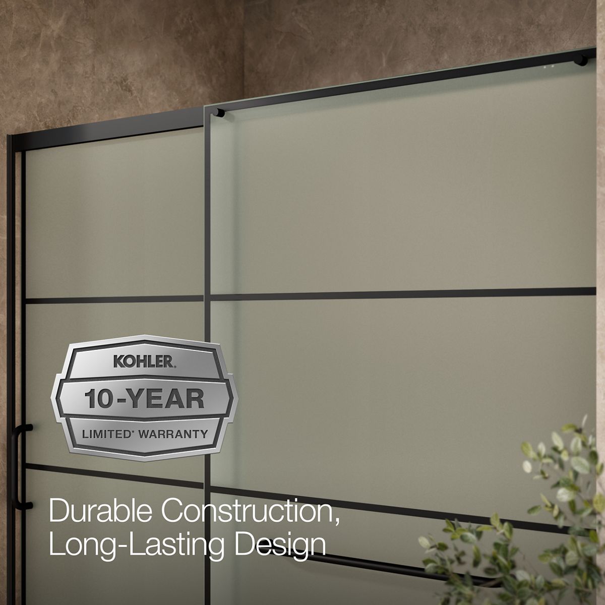 KOHLER K-707617-8G80 Elate Sliding shower door, 75-1/2" H x 68-1/4 - 71-5/8" W, with heavy 5/16" thick Frosted glass with rectangular grille pattern