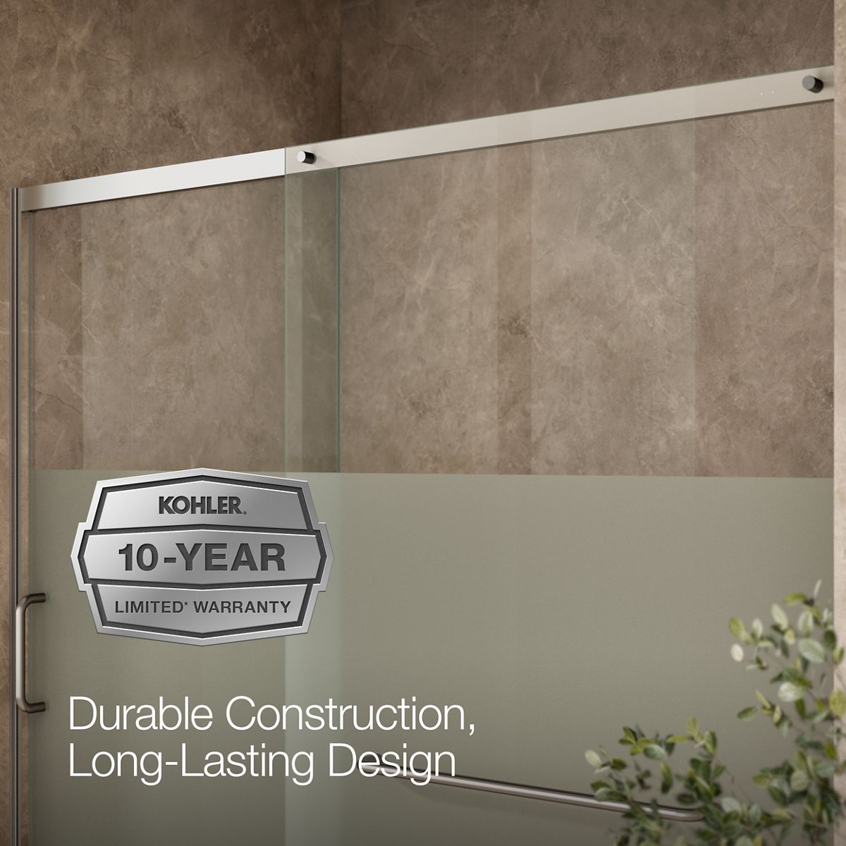 KOHLER K-707617-8G81 Elate Sliding shower door, 75-1/2" H x 68-1/4 - 71-5/8" W, with heavy 5/16" thick Crystal Clear glass with privacy band