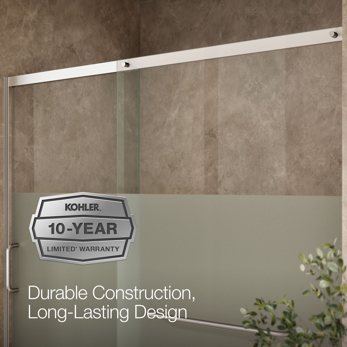 KOHLER K-707617-8G81 Elate Sliding shower door, 75-1/2" H x 68-1/4 - 71-5/8" W, with heavy 5/16" thick Crystal Clear glass with privacy band