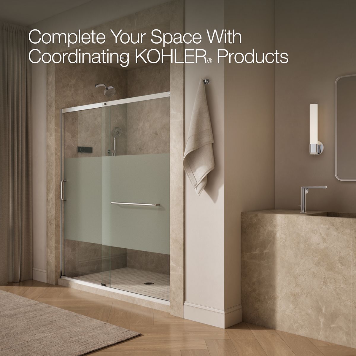 KOHLER K-707617-8G81 Elate Sliding shower door, 75-1/2" H x 68-1/4 - 71-5/8" W, with heavy 5/16" thick Crystal Clear glass with privacy band