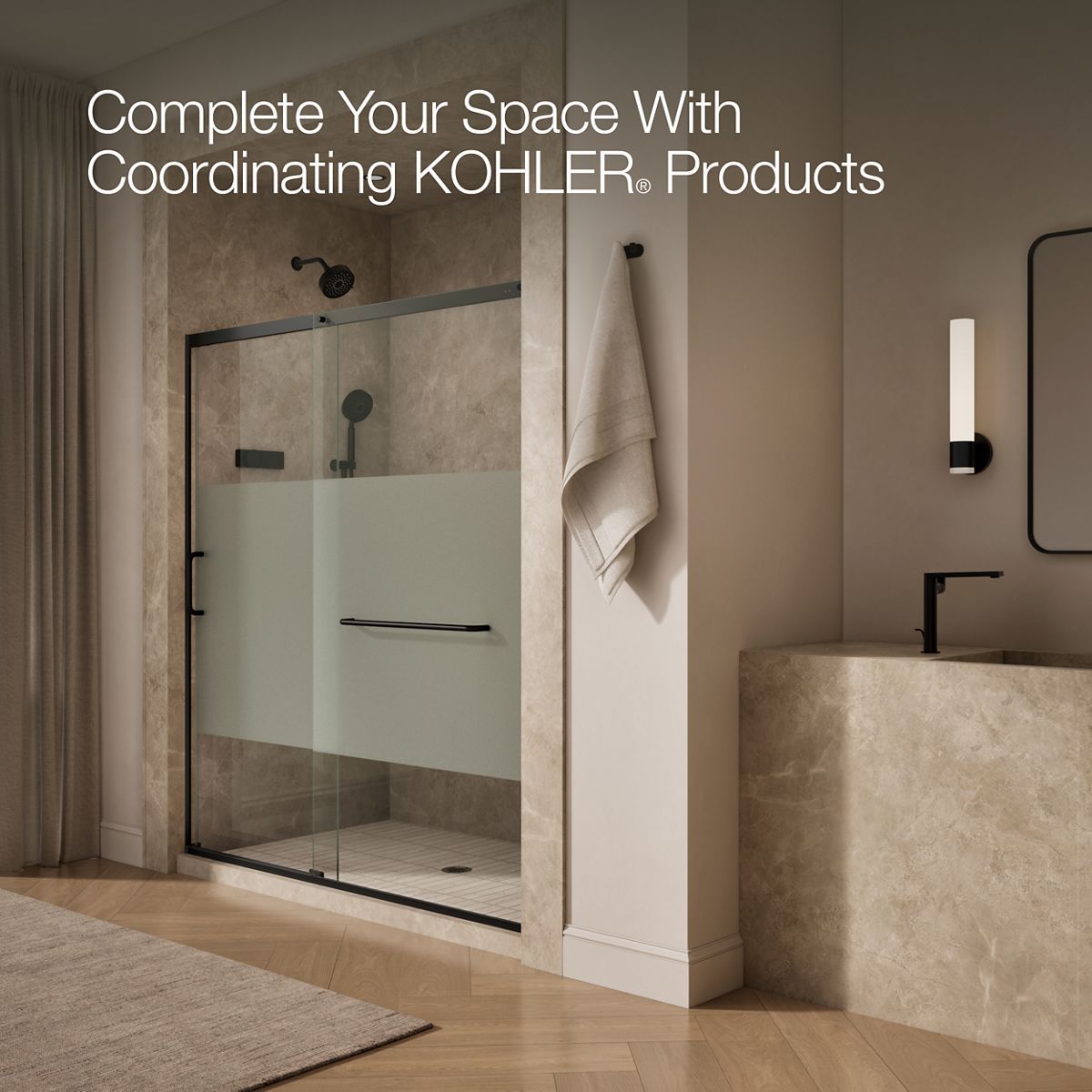 KOHLER K-707617-8G81 Elate Sliding shower door, 75-1/2" H x 68-1/4 - 71-5/8" W, with heavy 5/16" thick Crystal Clear glass with privacy band