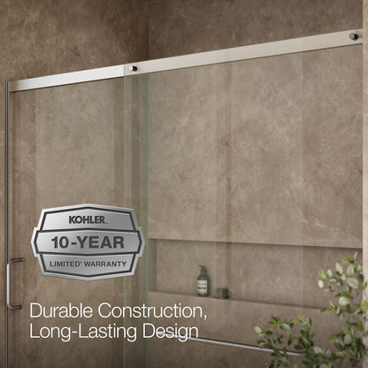 KOHLER K-707617-8L Elate Sliding shower door, 75-1/2" H x 68-1/4 - 71-5/8" W, with heavy 5/16" thick Crystal Clear glass