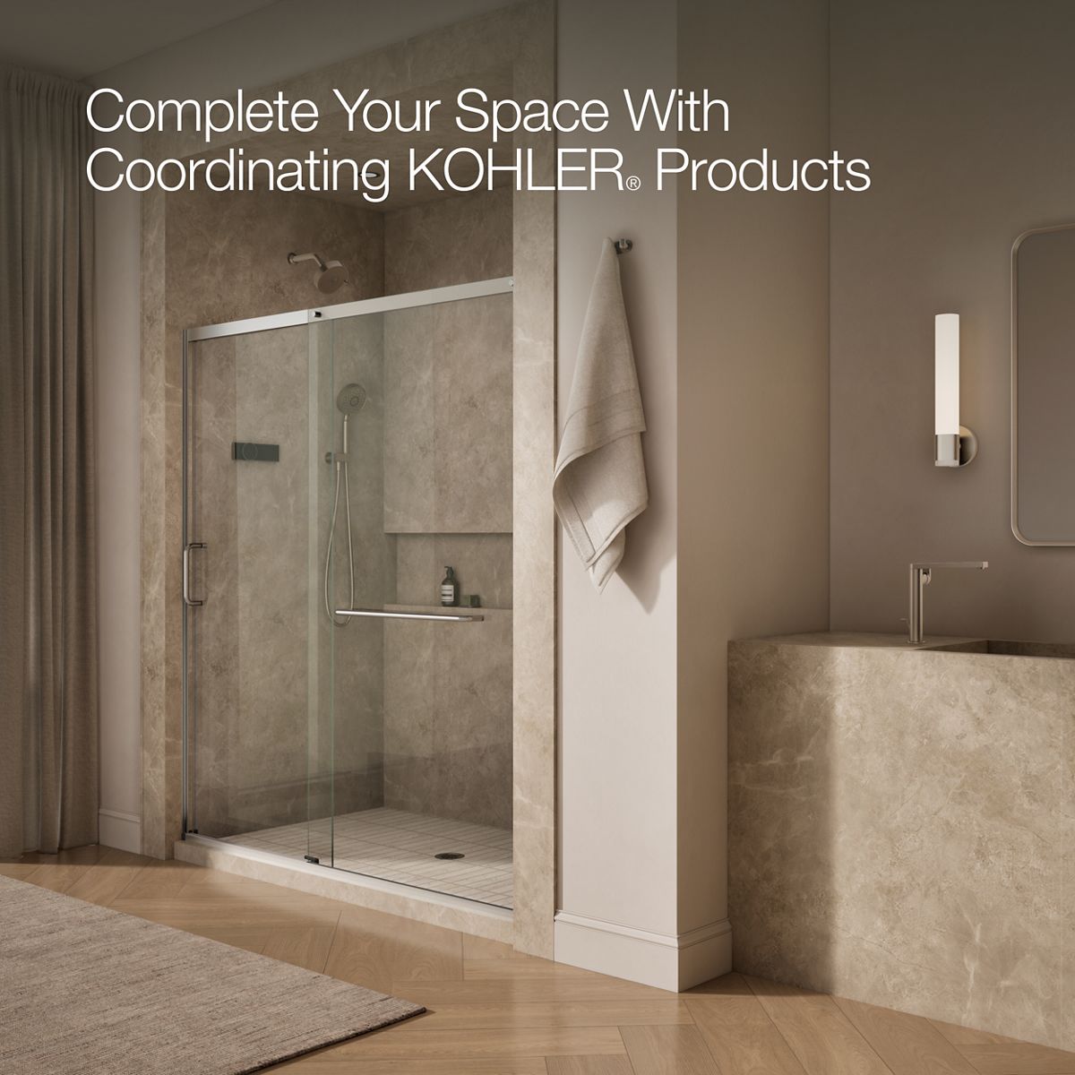 KOHLER K-707617-8L Elate Sliding shower door, 75-1/2" H x 68-1/4 - 71-5/8" W, with heavy 5/16" thick Crystal Clear glass