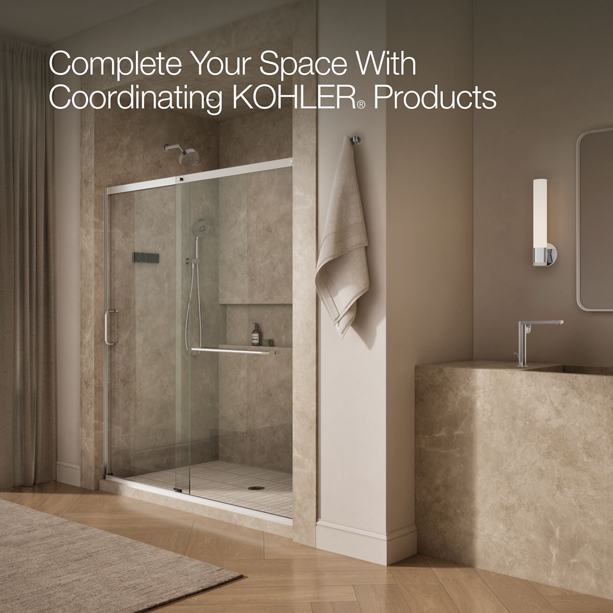 KOHLER K-707617-8L Elate Sliding shower door, 75-1/2" H x 68-1/4 - 71-5/8" W, with heavy 5/16" thick Crystal Clear glass