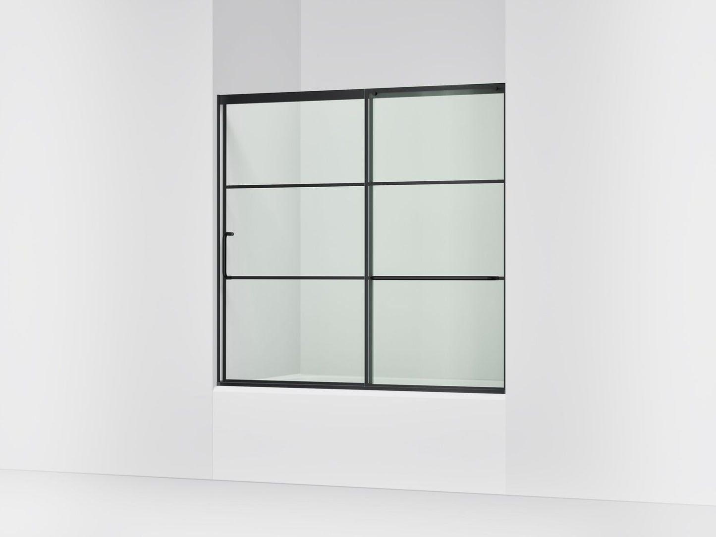 KOHLER K-707618-8G79 Elate Sliding bath door, 56-3/4" H x 56-1/4 - 59-5/8" W with heavy 5/16" thick Crystal Clear glass with rectangular grille pattern