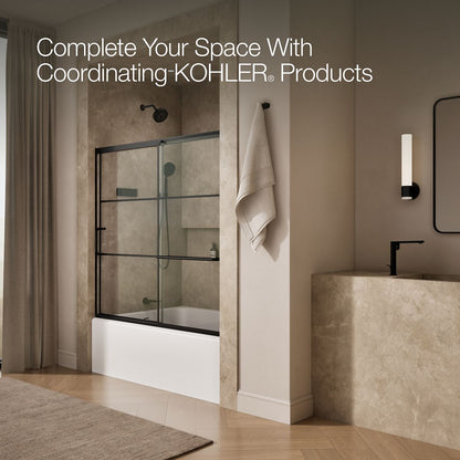 KOHLER K-707618-8G79 Elate Sliding bath door, 56-3/4" H x 56-1/4 - 59-5/8" W with heavy 5/16" thick Crystal Clear glass with rectangular grille pattern