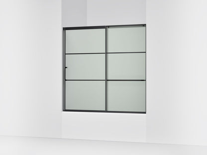 KOHLER K-707618-8G80 Elate Sliding bath door, 56-3/4" H x 56-1/4 - 59-5/8" W with heavy 5/16" thick Frosted glass with rectangular grille pattern