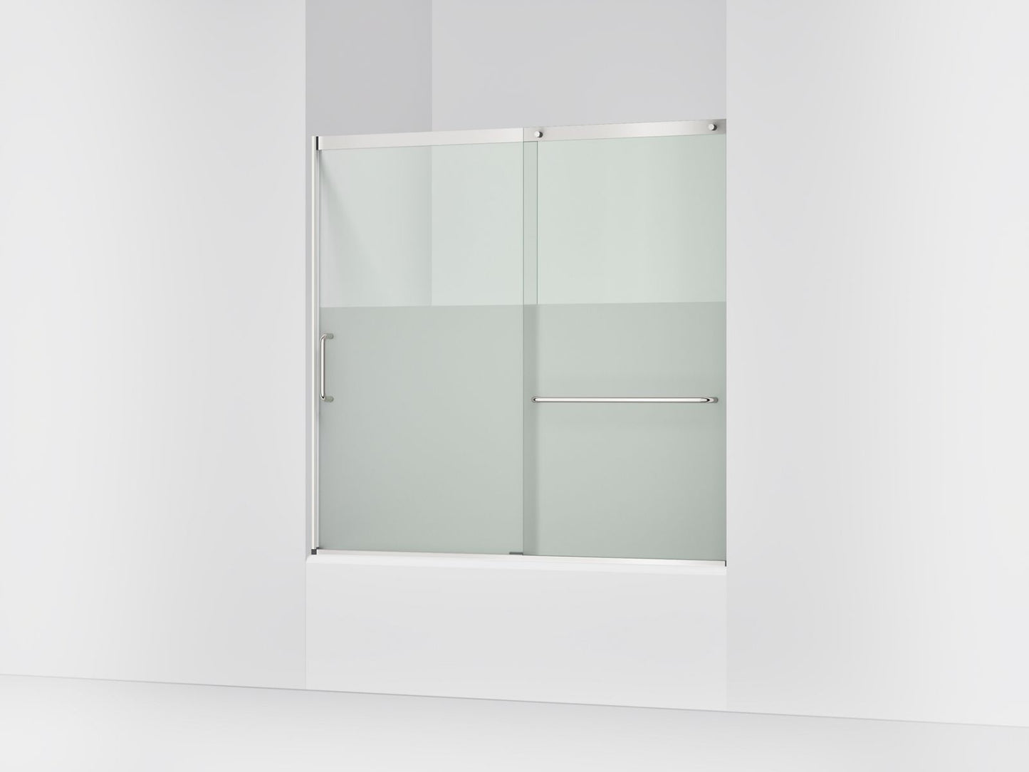 KOHLER K-707618-8G81 Elate Sliding bath door, 56-3/4" H x 56-1/4 - 59-5/8" W with heavy 5/16" thick Crystal Clear glass with privacy band