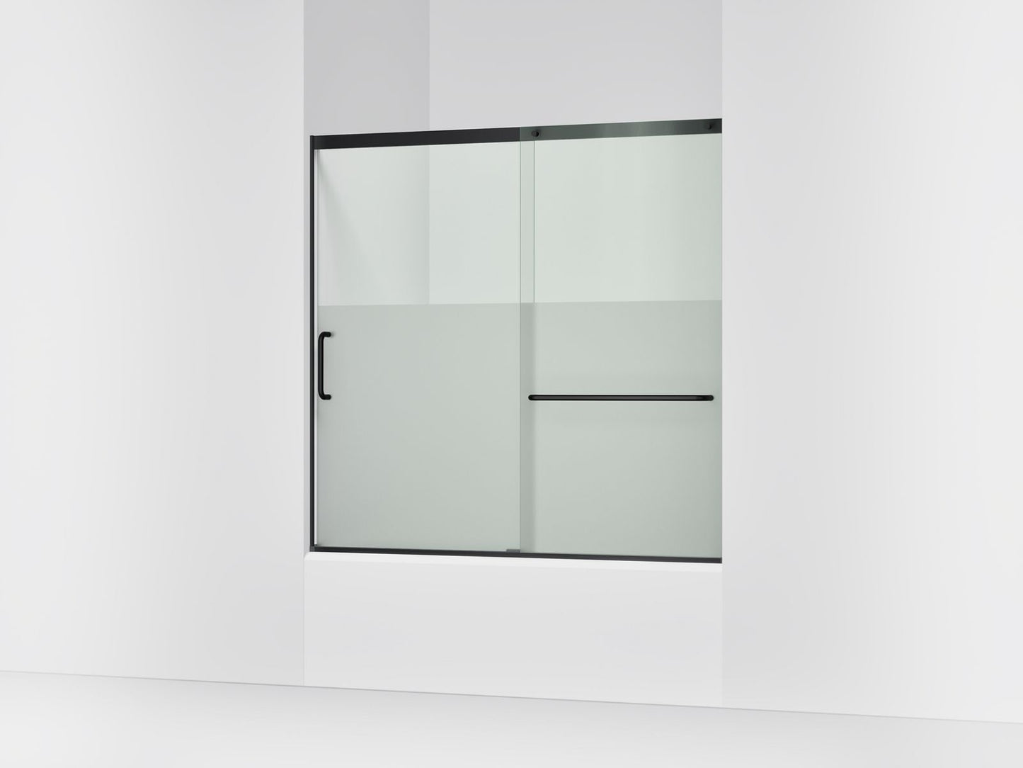 KOHLER K-707618-8G81 Elate Sliding bath door, 56-3/4" H x 56-1/4 - 59-5/8" W with heavy 5/16" thick Crystal Clear glass with privacy band