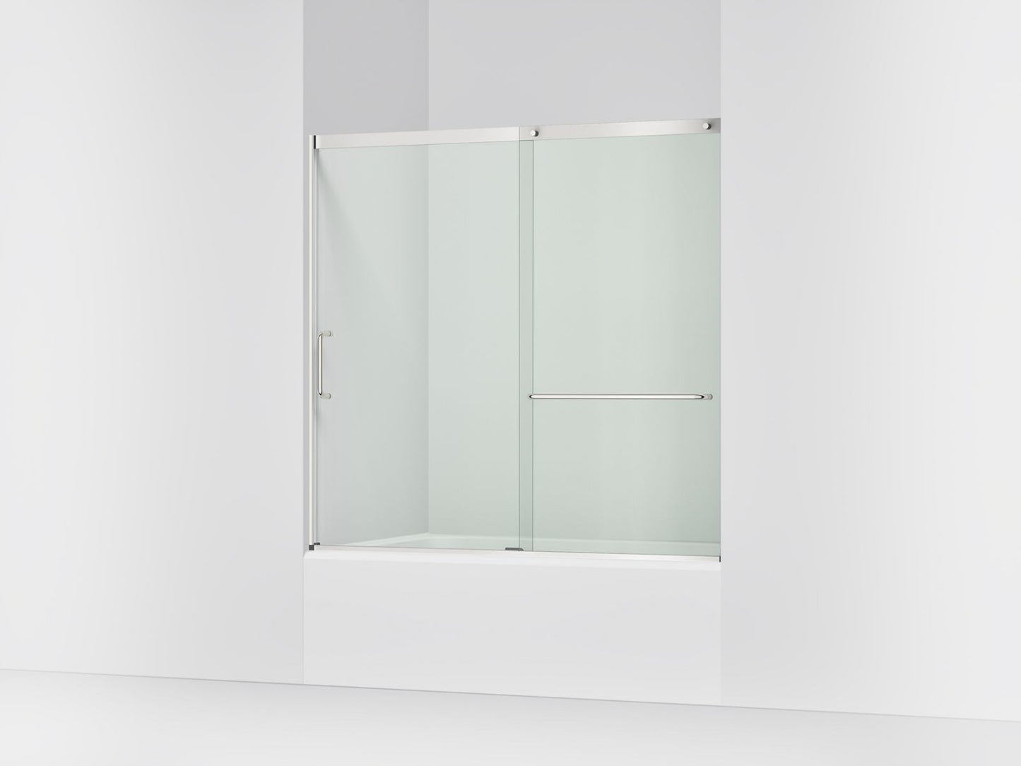 KOHLER K-707618-8L Elate Sliding bath door, 56-3/4" H x 56-1/4 - 59-5/8" W with heavy 5/16" thick Crystal Clear glass,...