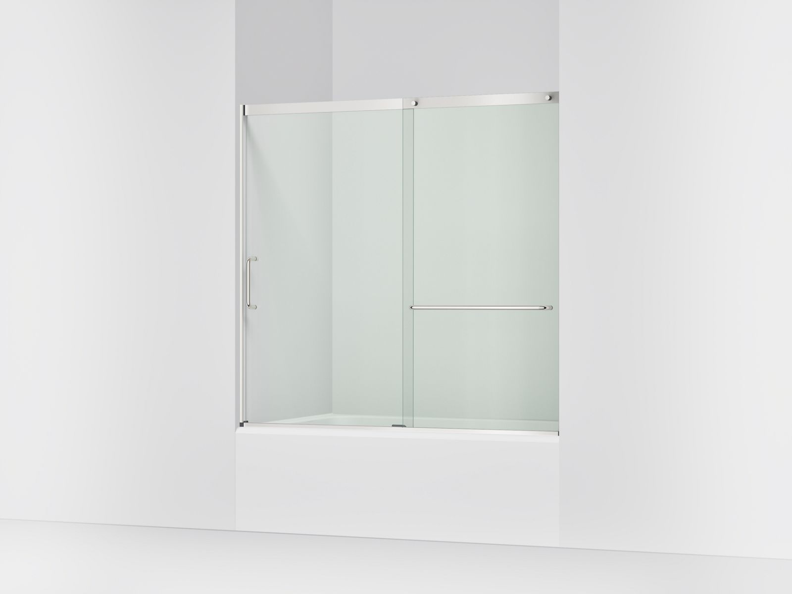 KOHLER K-707618-8L Elate Sliding bath door, 56-3/4" H x 56-1/4 - 59-5/8" W with heavy 5/16" thick Crystal Clear glass,...