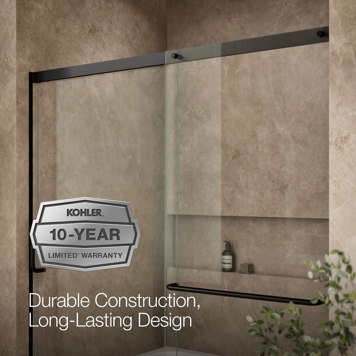 KOHLER K-707618-8L Elate Sliding bath door, 56-3/4" H x 56-1/4 - 59-5/8" W with heavy 5/16" thick Crystal Clear glass,...