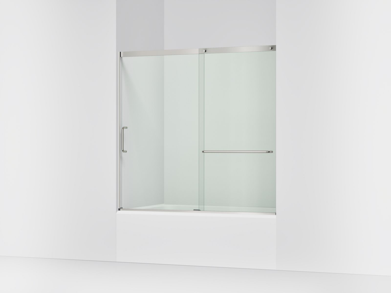 KOHLER K-707618-8L Elate Sliding bath door, 56-3/4" H x 56-1/4 - 59-5/8" W with heavy 5/16" thick Crystal Clear glass,...