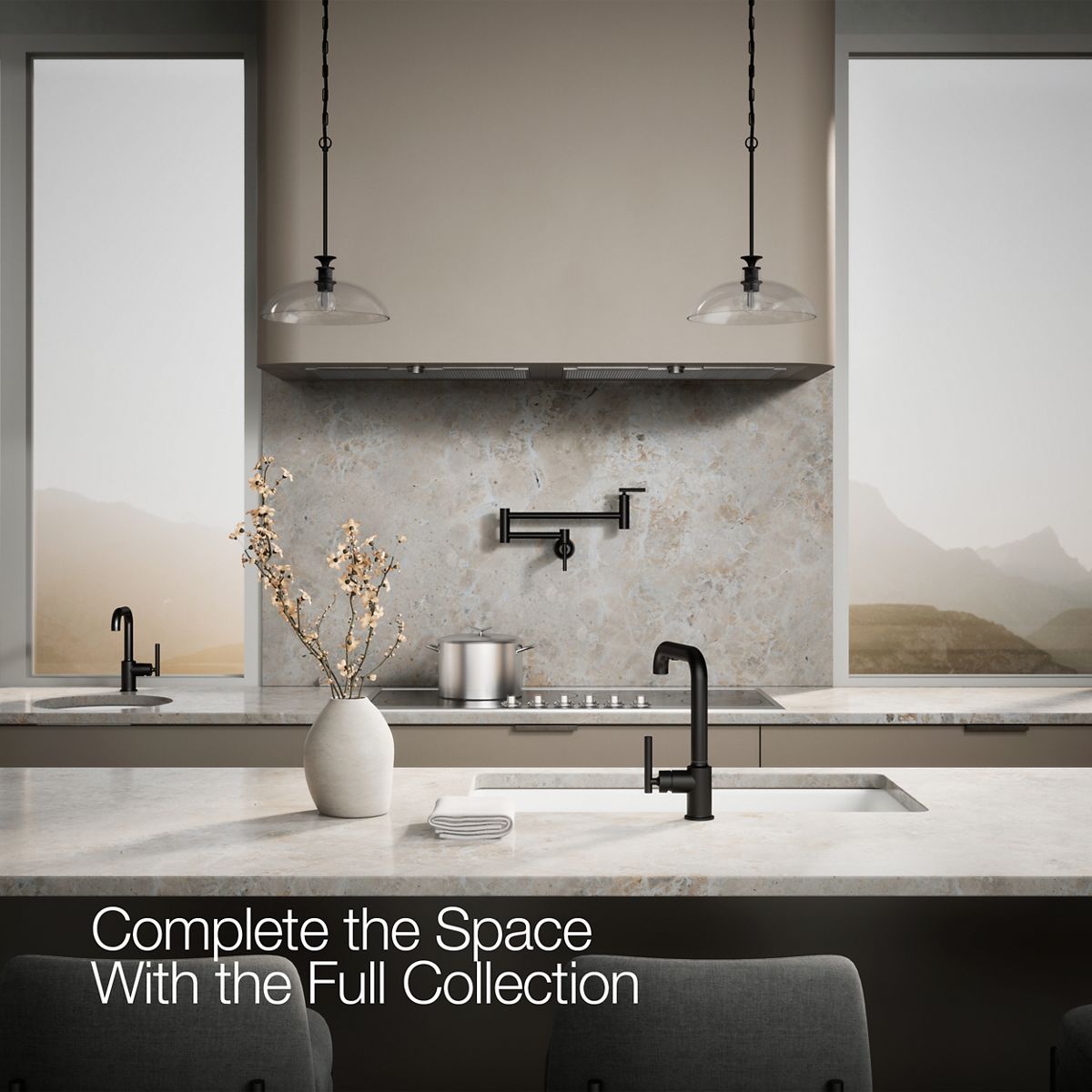 KOHLER Purist Pull-out kitchen sink faucet with three-function sprayhead