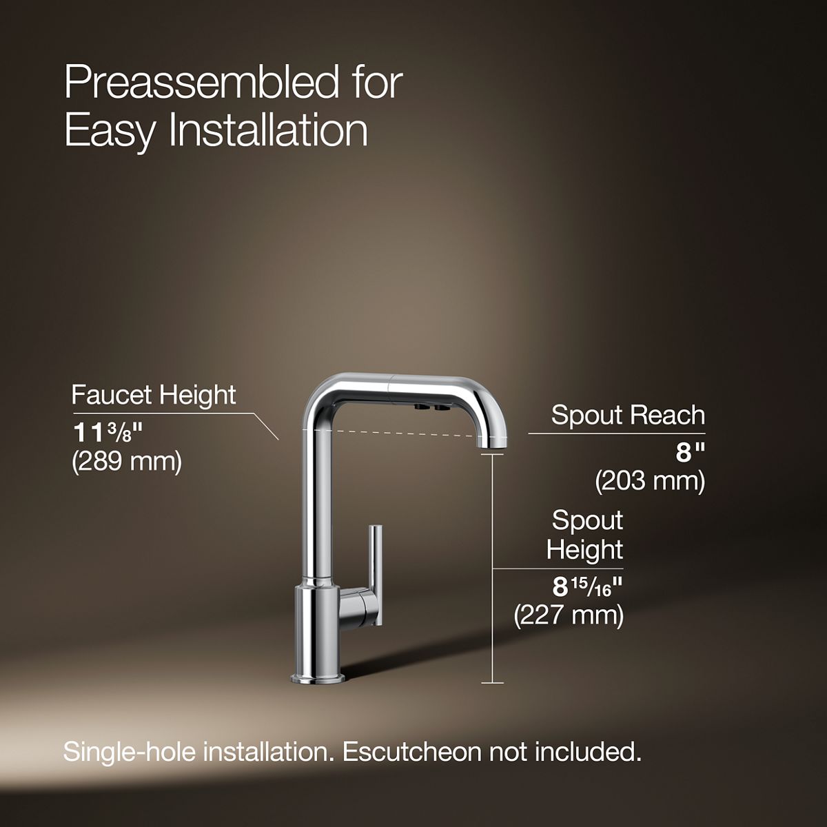 KOHLER Purist Pull-out kitchen sink faucet with three-function sprayhead