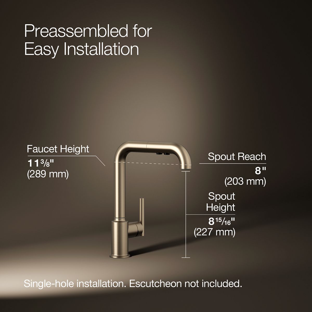 KOHLER Purist Pull-out kitchen sink faucet with three-function sprayhead