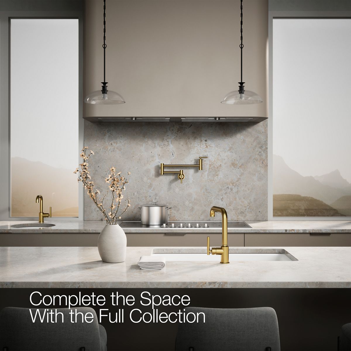 KOHLER Purist Pull-out kitchen sink faucet with three-function sprayhead