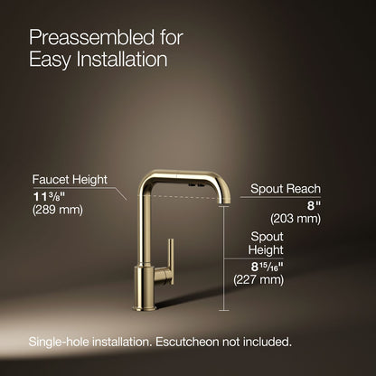 KOHLER Purist Pull-out kitchen sink faucet with three-function sprayhead