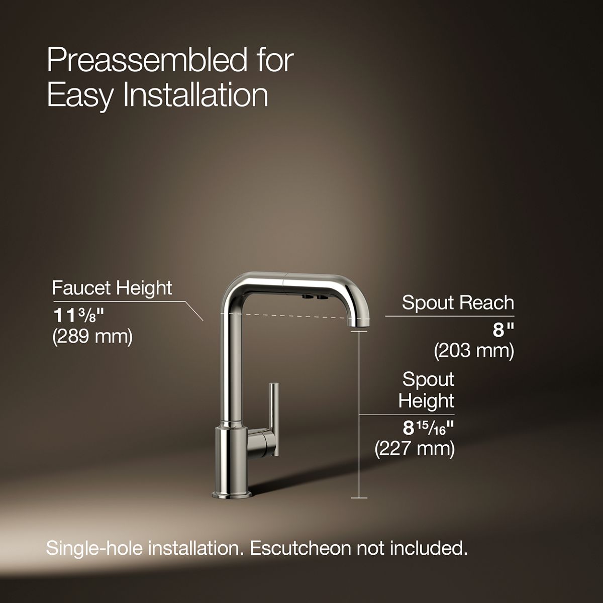 KOHLER Purist Pull-out kitchen sink faucet with three-function sprayhead