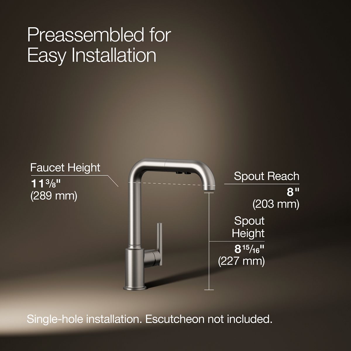 KOHLER Purist Pull-out kitchen sink faucet with three-function sprayhead