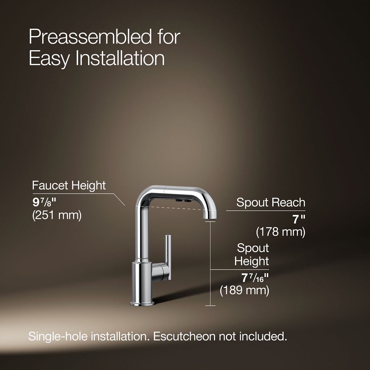 KOHLER Purist Pull-out kitchen sink faucet with three-function sprayhead