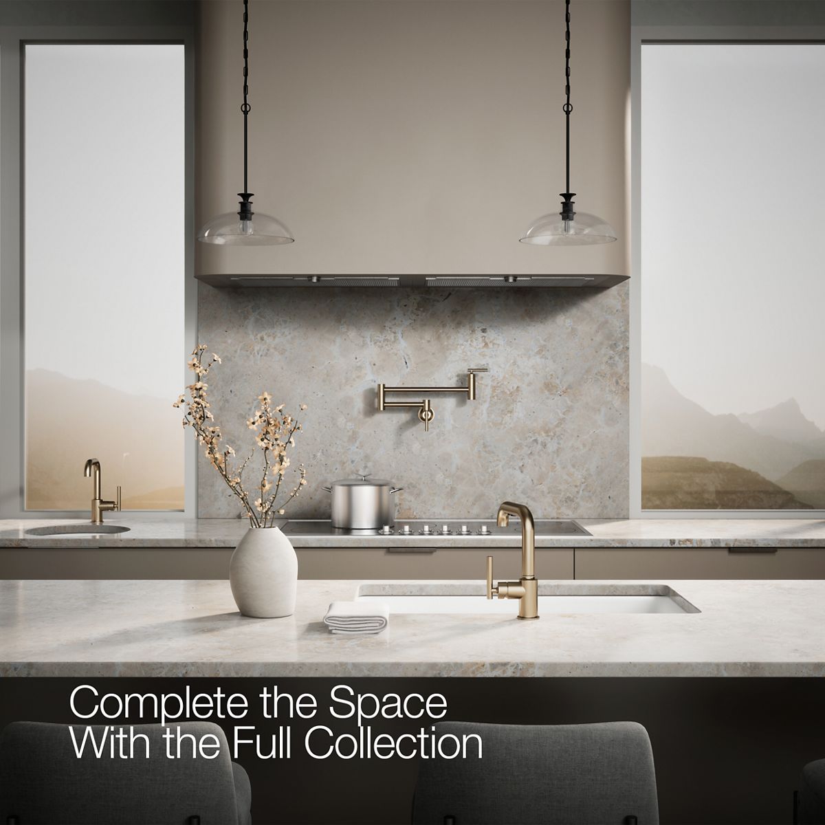KOHLER Purist Pull-out kitchen sink faucet with three-function sprayhead