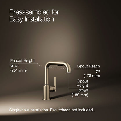 KOHLER Purist Pull-out kitchen sink faucet with three-function sprayhead