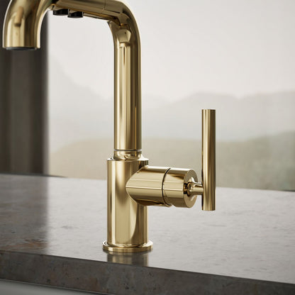 KOHLER Purist Pull-out kitchen sink faucet with three-function sprayhead