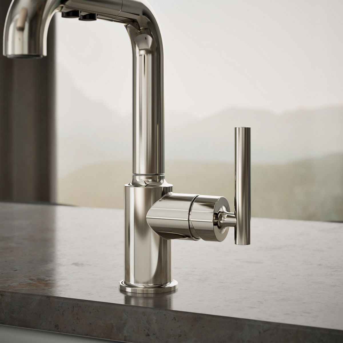 KOHLER Purist Pull-out kitchen sink faucet with three-function sprayhead
