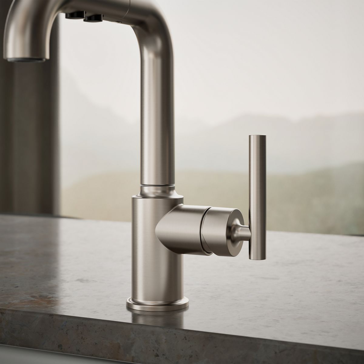 KOHLER Purist Pull-out kitchen sink faucet with three-function sprayhead