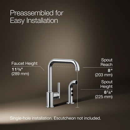 KOHLER Purist Single-handle kitchen sink faucet with side sprayer