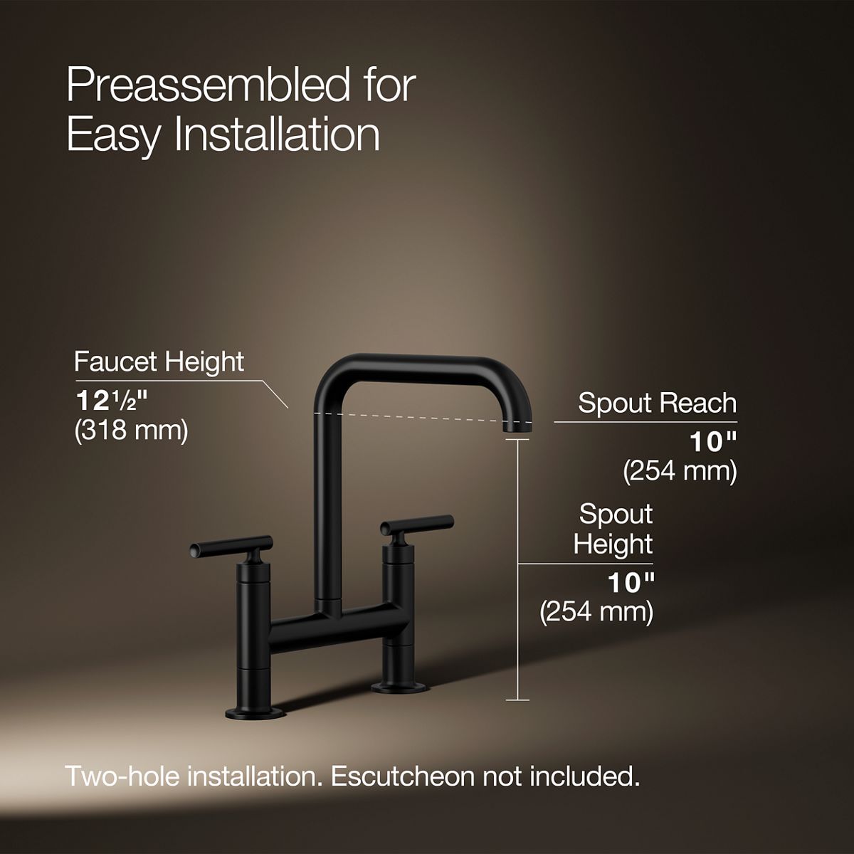 KOHLER Purist Two-hole bridge kitchen sink faucet