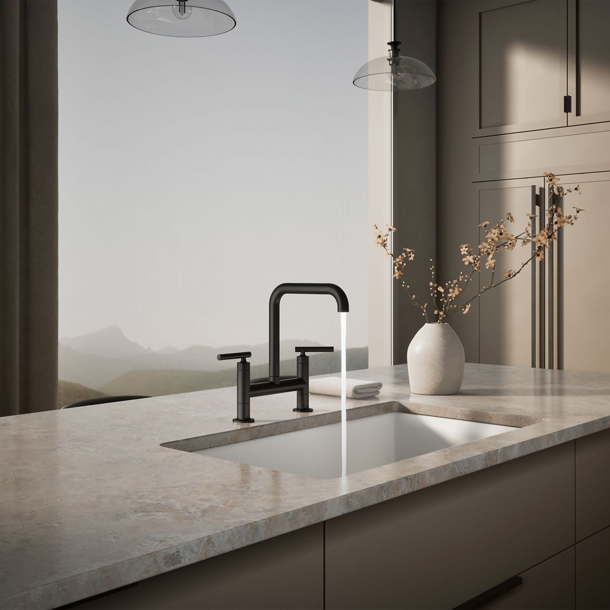 KOHLER Purist Two-hole bridge kitchen sink faucet
