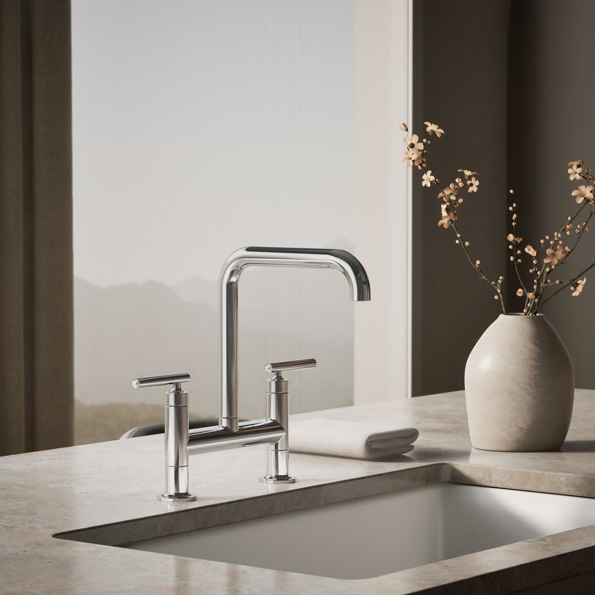 KOHLER Purist Two-hole bridge kitchen sink faucet